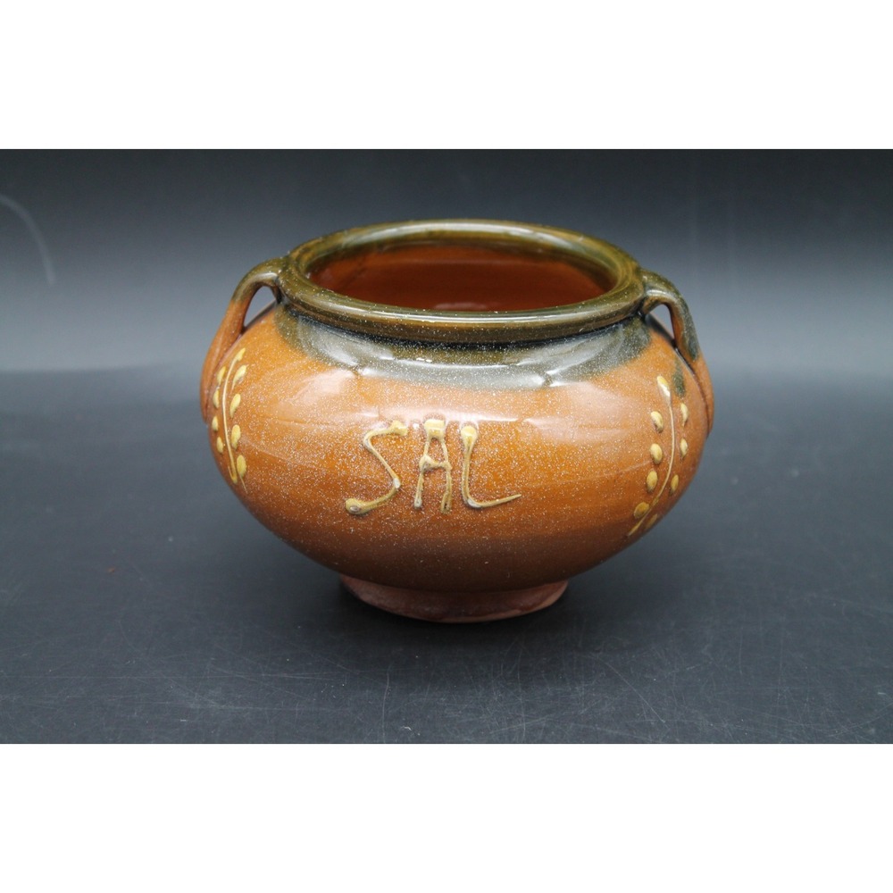 Vintage Studio Art Pottery Jardiniere Planter Personalized SAL Brown Glaze 5in